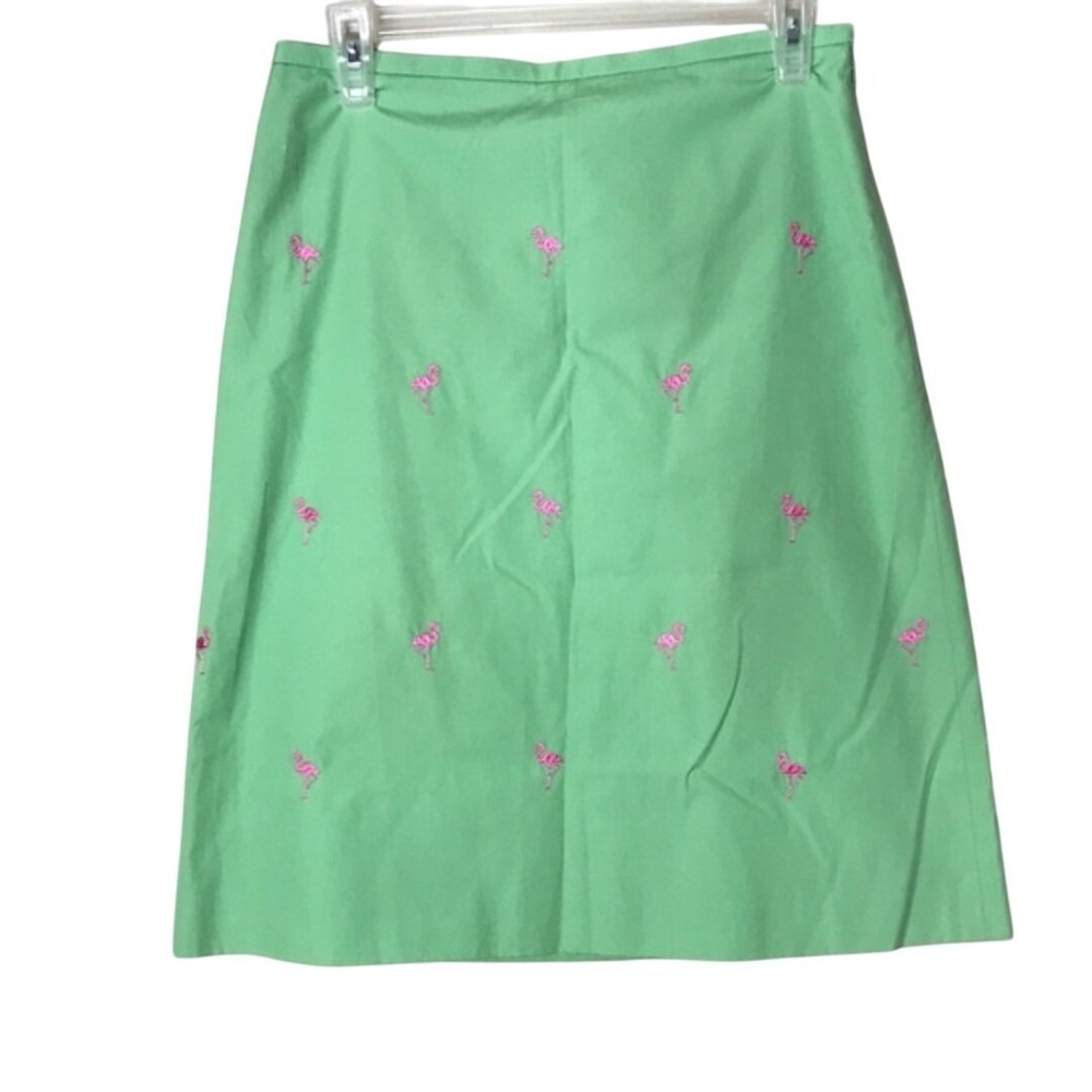 brooks brothersn Women's Flamingo Embroidered A-Line cotton Skirt Green Size 4